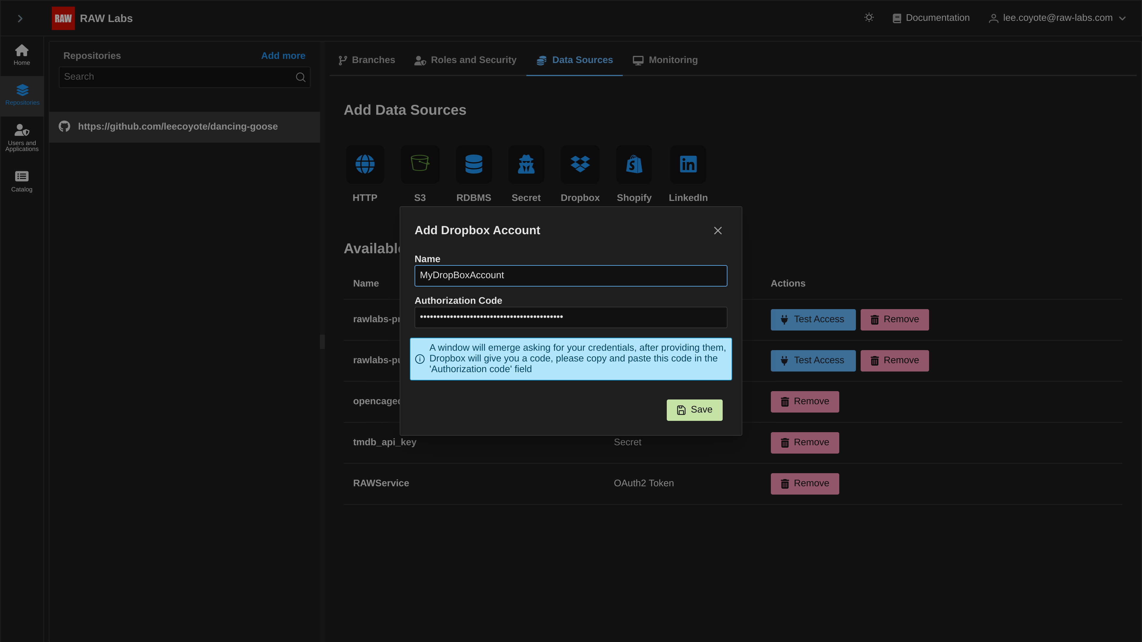 Dropbox Provide Code