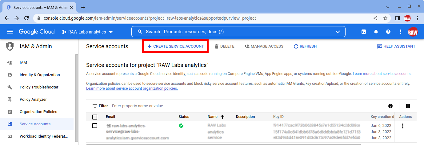 create service account