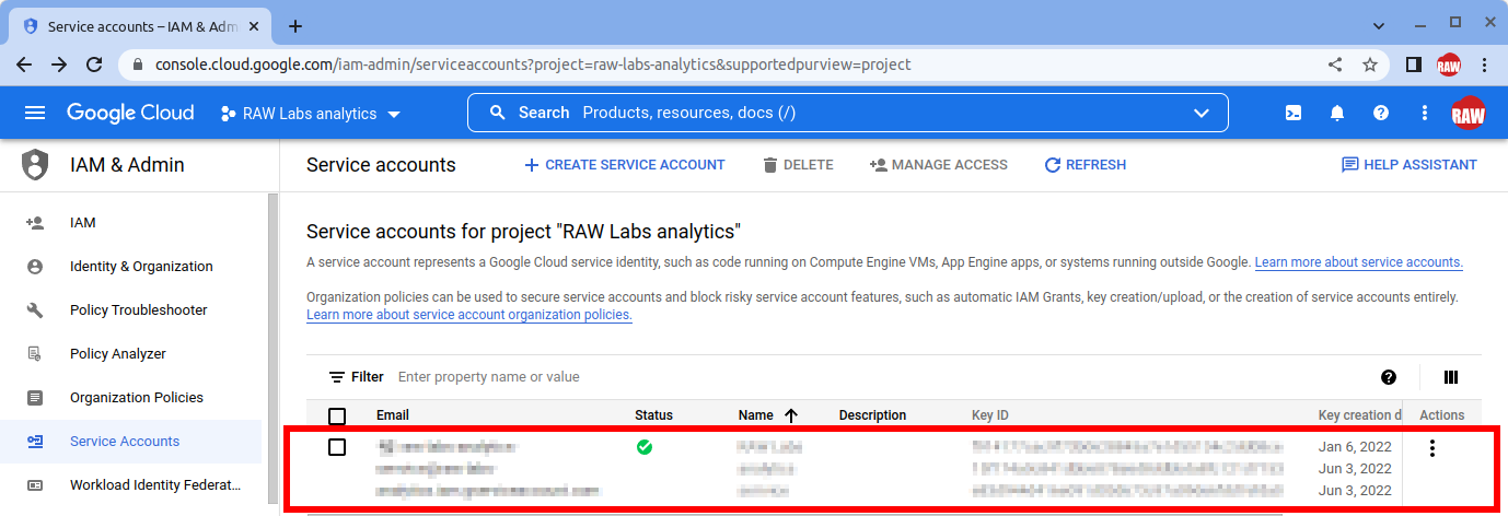 create service account