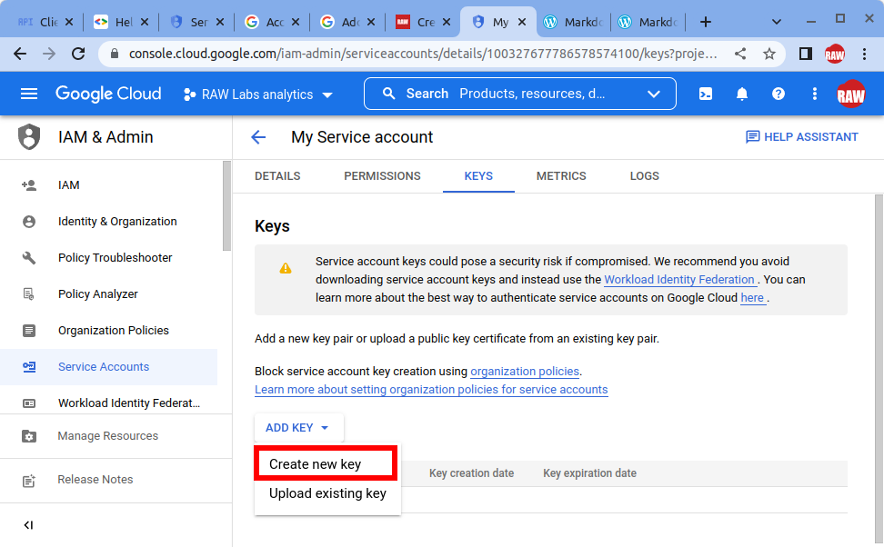 create service account