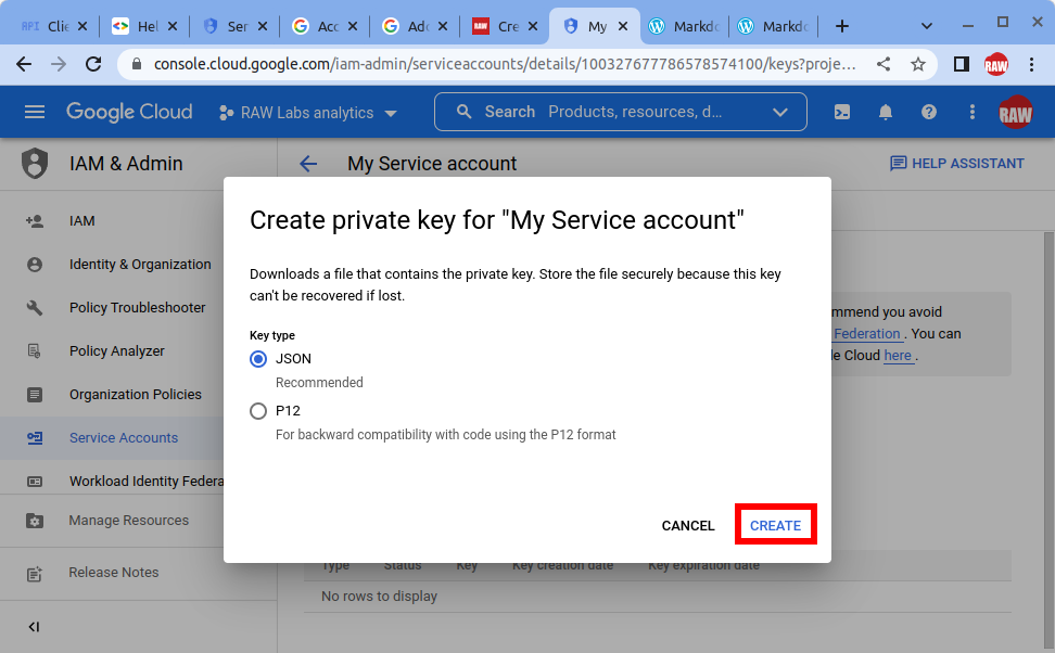 create service account