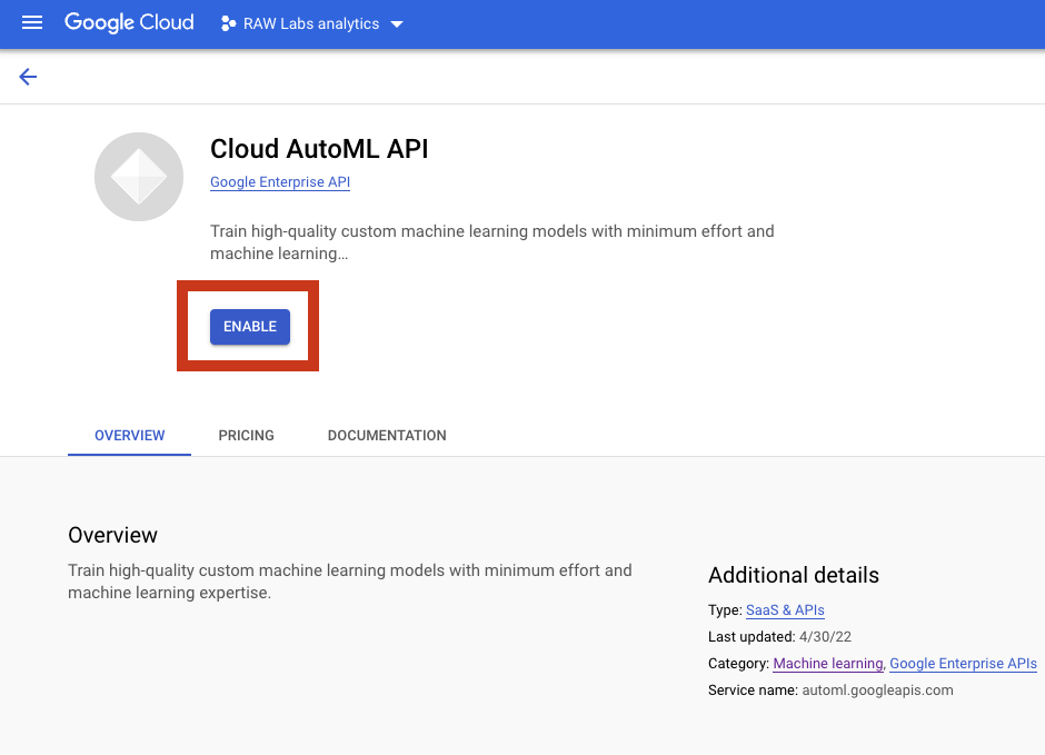 enable api