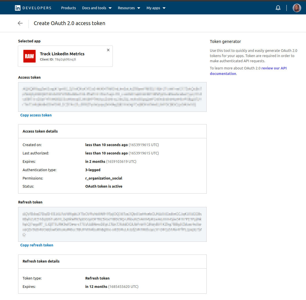 Create linkedin token