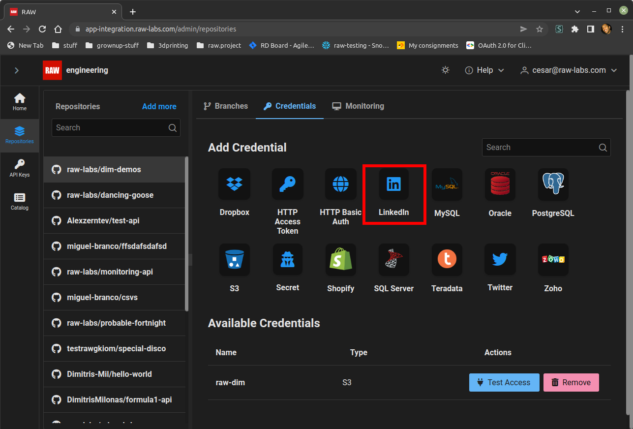 Register linkedin token
