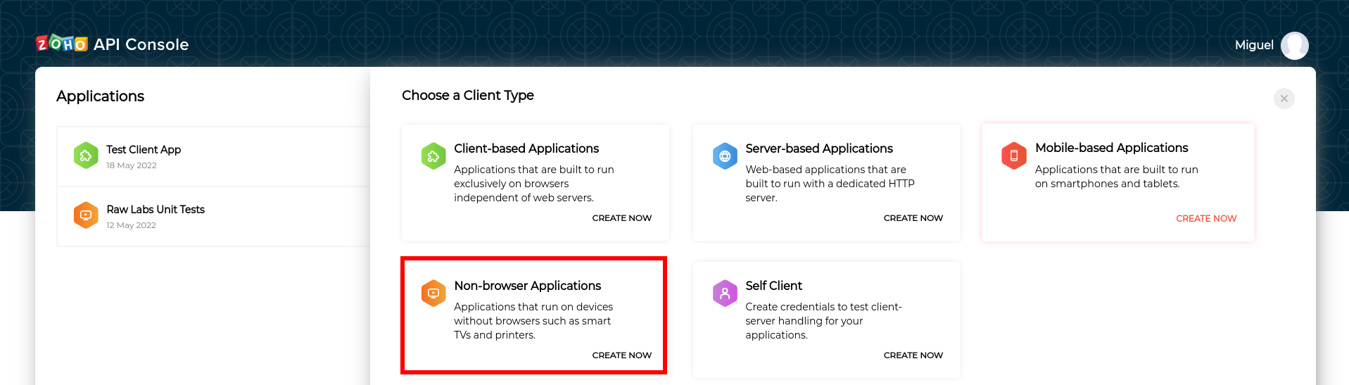 Create zoho client