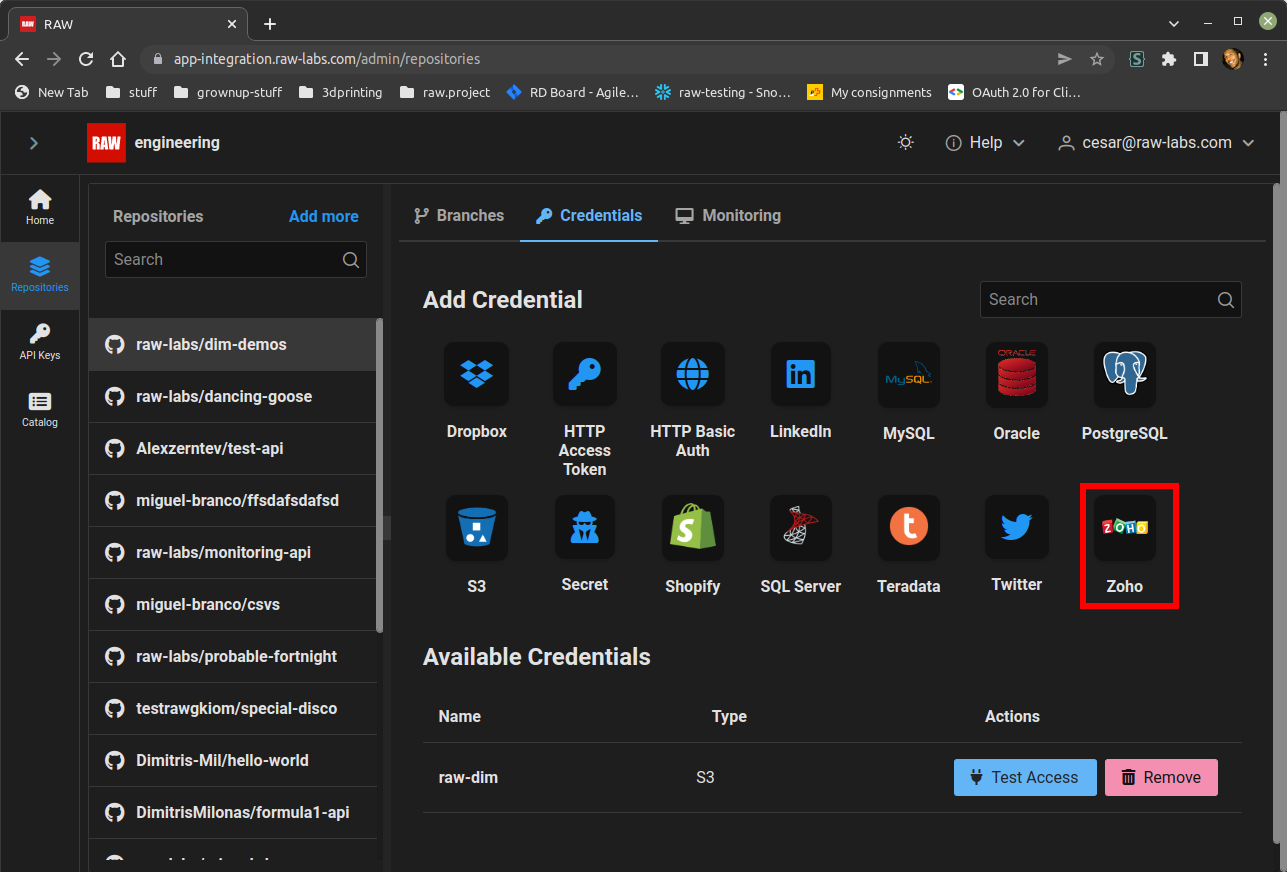 Register zoho client